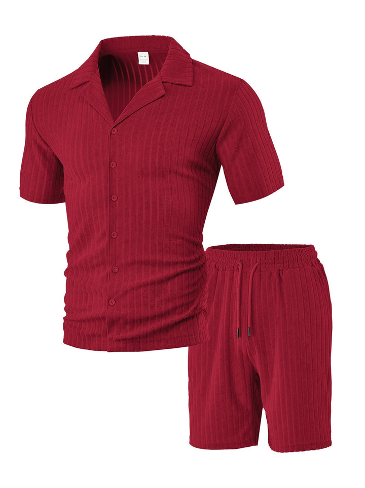 Herren Avslappnad Kortärmad Topp och Shorts Set med Strukturerad Design Mirla-Eva Jonsson