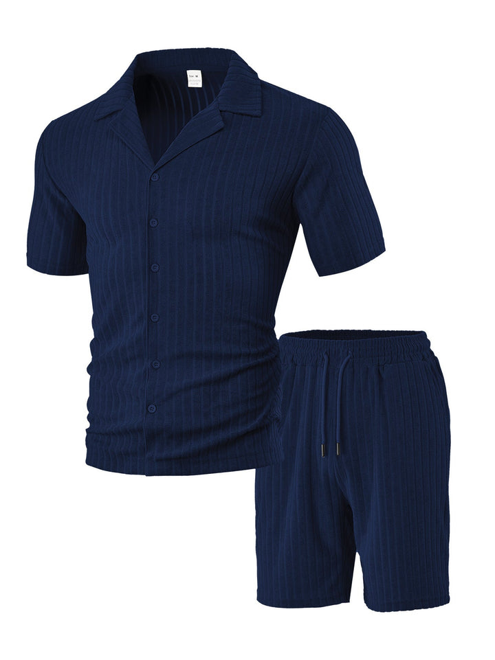 Herren Avslappnad Kortärmad Topp och Shorts Set med Strukturerad Design Mirla-Eva Jonsson