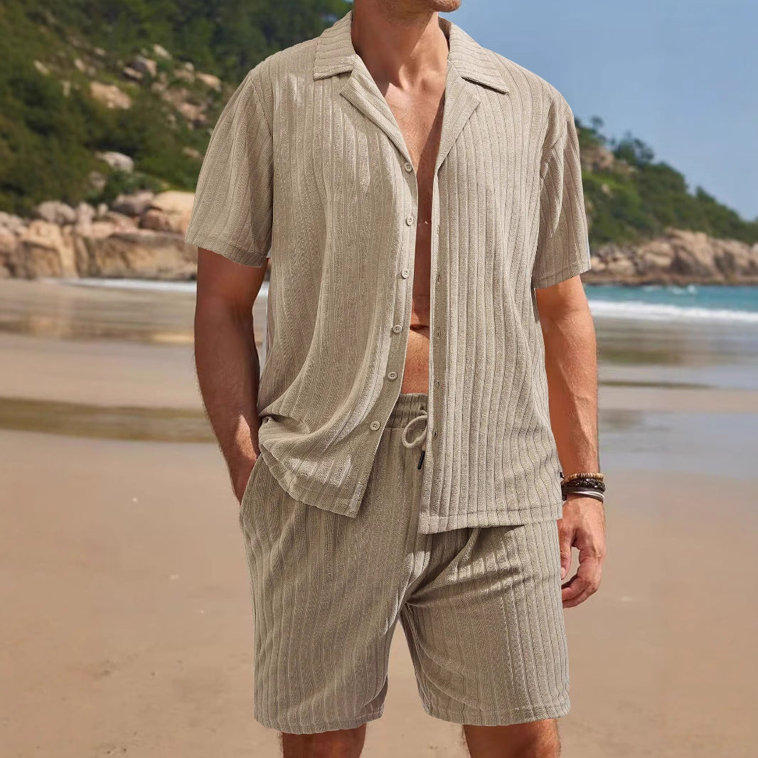 Herren Avslappnad Kortärmad Topp och Shorts Set med Strukturerad Design Mirla-Eva Jonsson