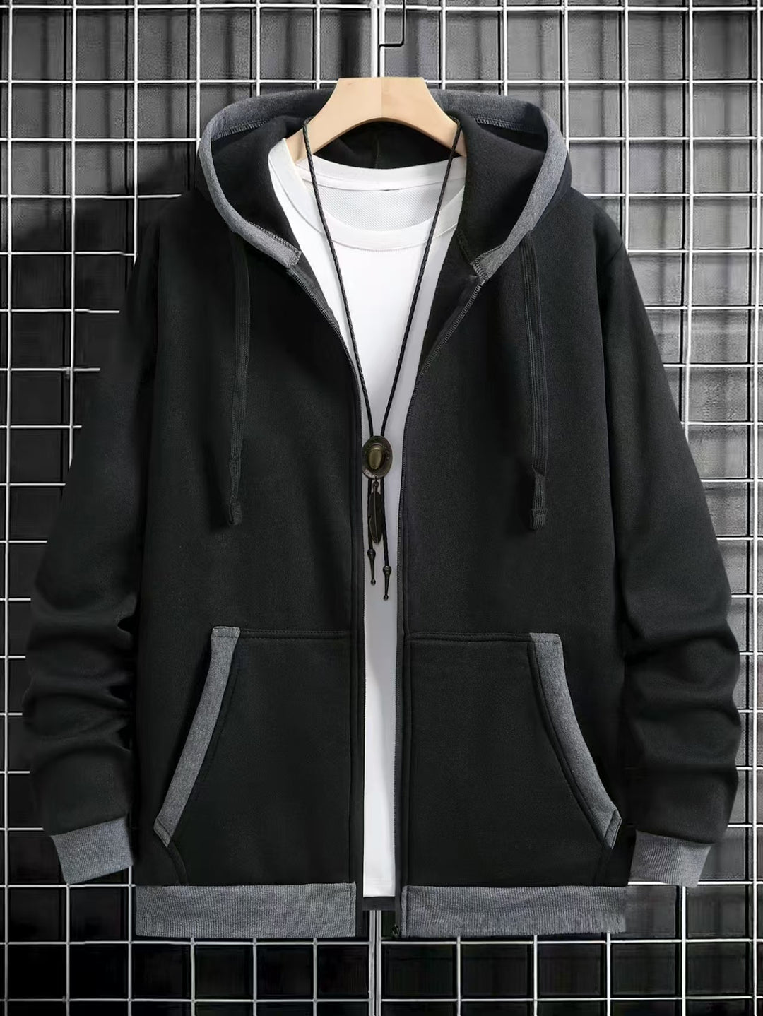 Herren Bekväm Hoodie med dragkedja och praktiska fickor Mirla-Eva Jonsson