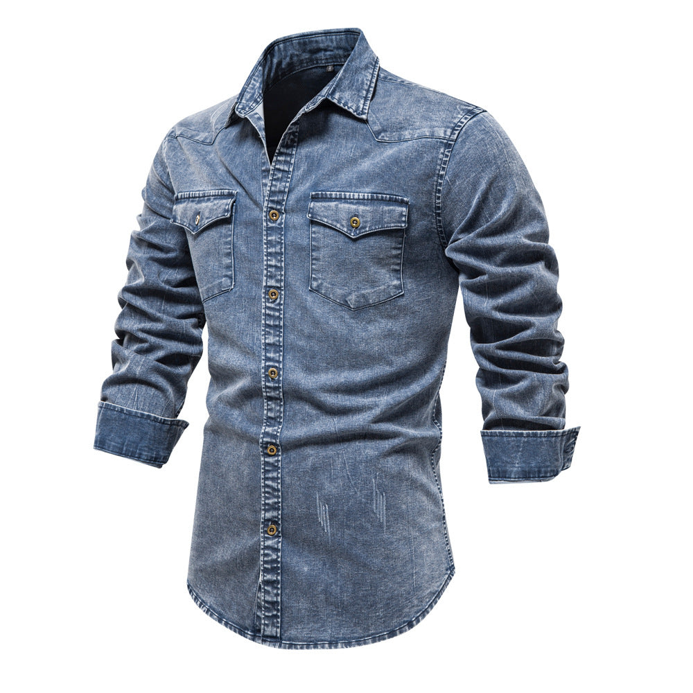 Herren Denim Skjorta med två bröstfickor och smakfulla broderier Mirla-Eva Jonsson