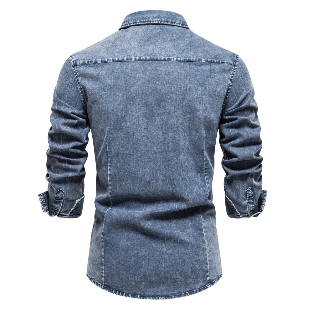 Herren Denim Skjorta med två bröstfickor och smakfulla broderier Mirla-Eva Jonsson