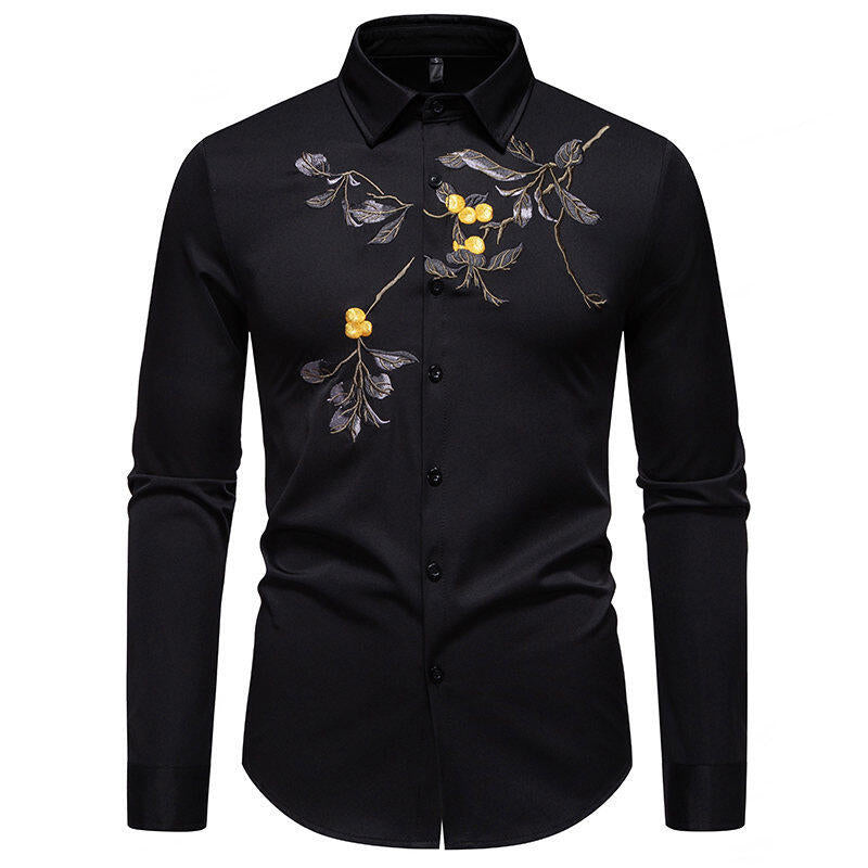Herren Elegant broderad långärmad skjorta Eva Jonsson-Eva Jonsson