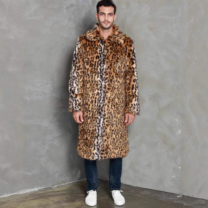 Herren Elegant konstpälsjacka med leopardmönster och bred krage Eva Jonsson-Eva Jonsson