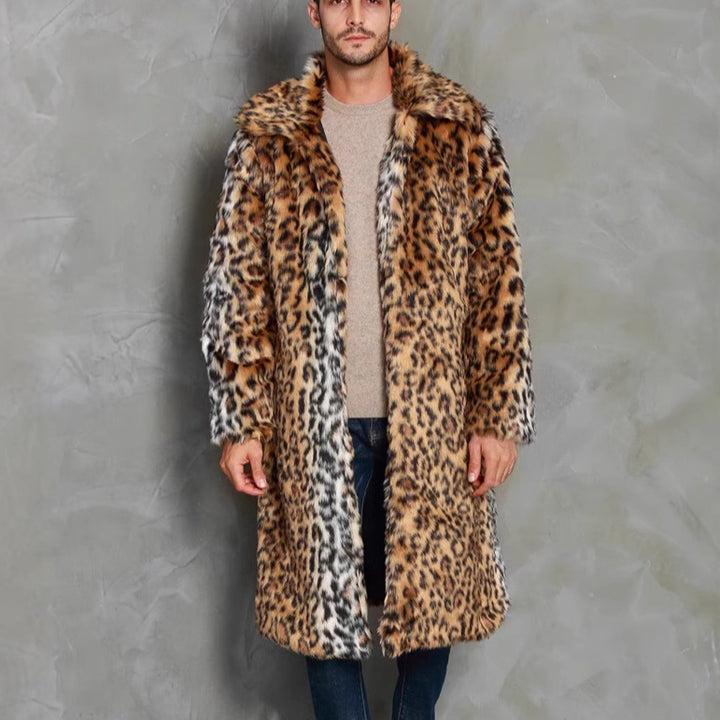 Herren Elegant konstpälsjacka med leopardmönster och bred krage Mirla-Eva Jonsson