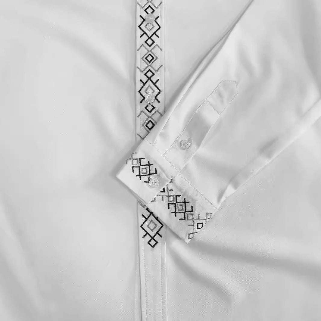 Herren Elegant långärmad skjorta med exklusiv, broderad krage Mirla-Eva Jonsson