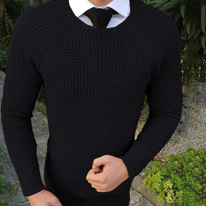 Herren Feinstrickpullover mit strukturiertem Wellenmuster und Rundhalsausschnitt Mirla-Eva Jonsson