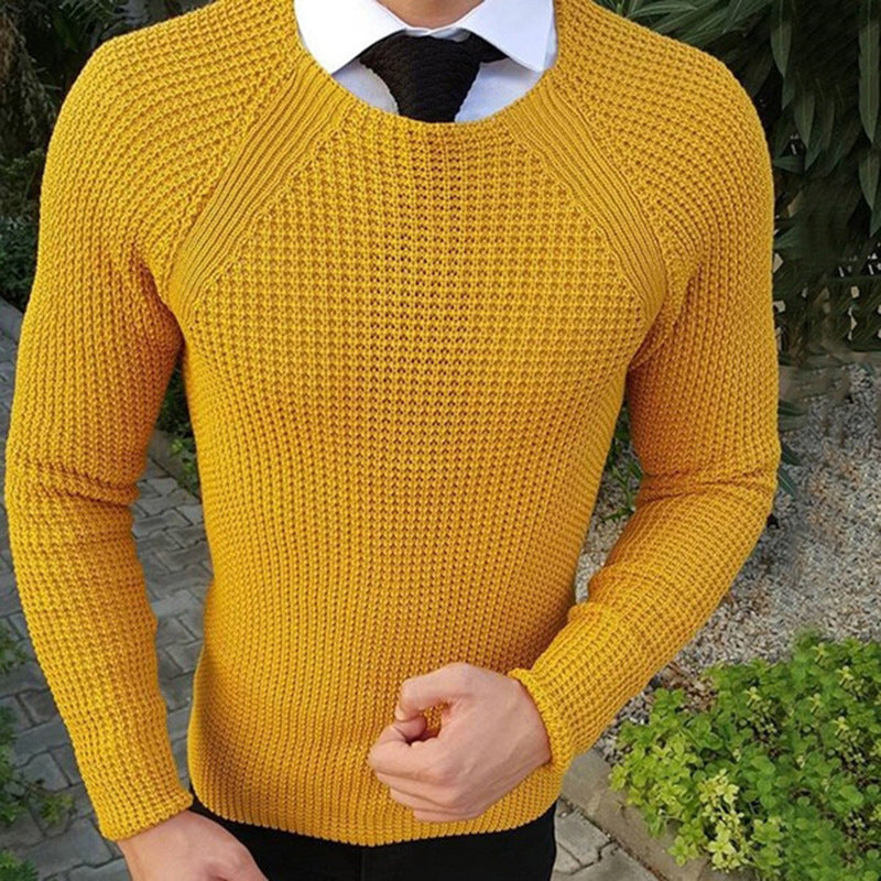 Herren Feinstrickpullover mit strukturiertem Wellenmuster und Rundhalsausschnitt Mirla-Eva Jonsson