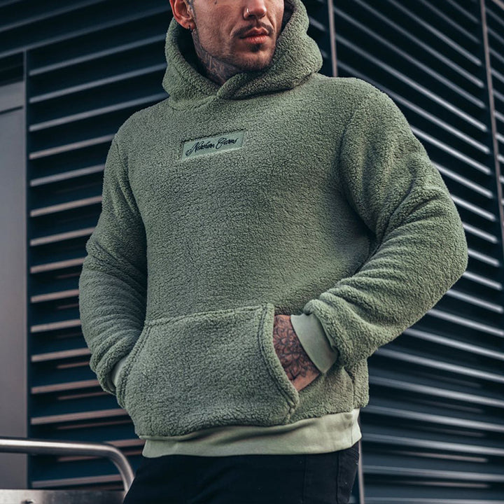 Herren Fleece Hoodie med kängurufickor och hög krage Mirla-Eva Jonsson