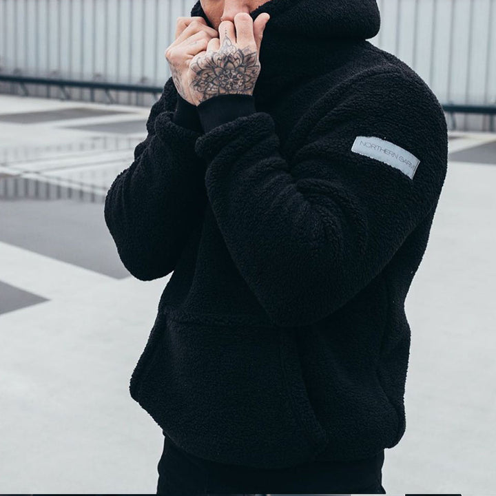 Herren Fleece Hoodie med kängurufickor och hög krage Mirla-Eva Jonsson