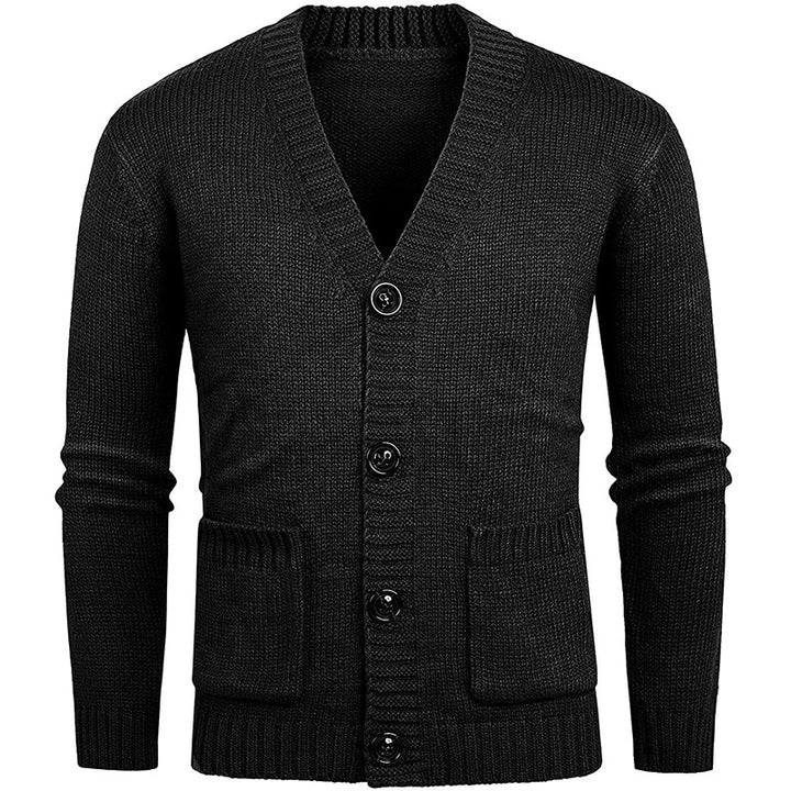 Herren Grobstrickjacke mit klassischem V-Ausschnitt und praktischen Taschen Mirla-Eva Jonsson