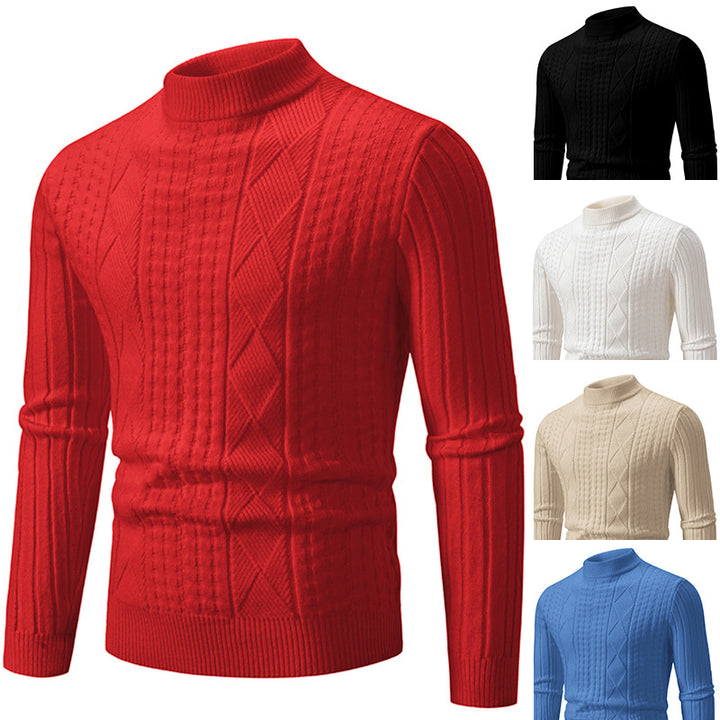Herren Grobstrickpullover med modern flätmönster och hög krage Mirla-Eva Jonsson