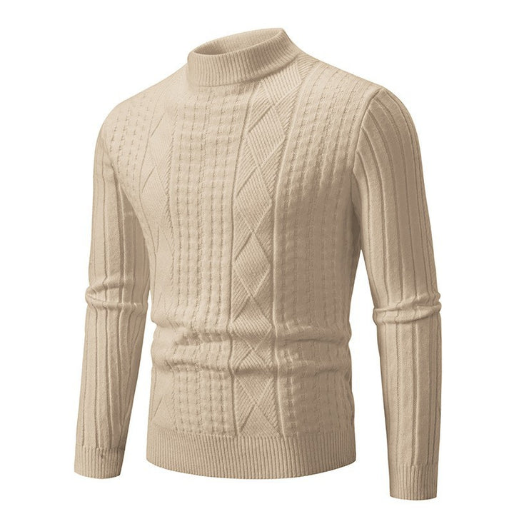 Herren Grobstrickpullover med modern flätmönster och hög krage Mirla-Eva Jonsson