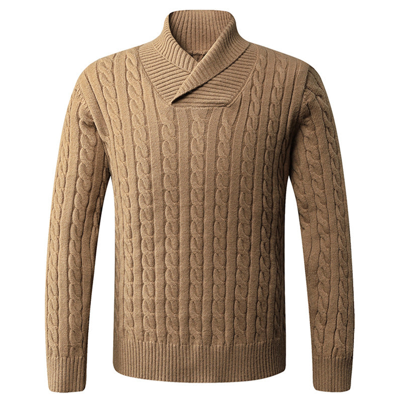 Herren Grobstrickpullover med modern sjalkrage och flätmönster Mirla-Eva Jonsson