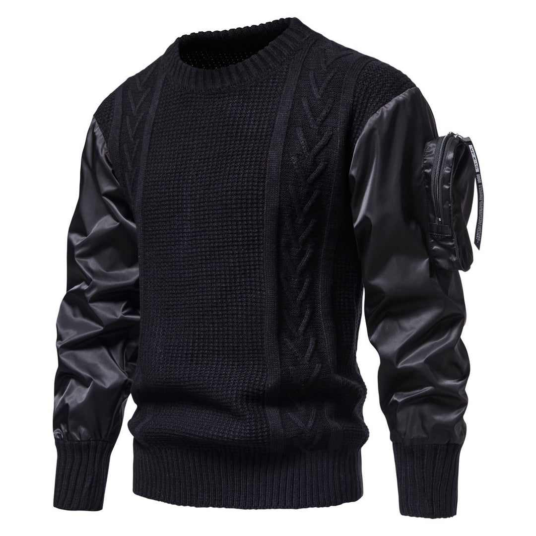 Herren Grobstrickpullover med moderna konstläderärmar Mirla-Eva Jonsson