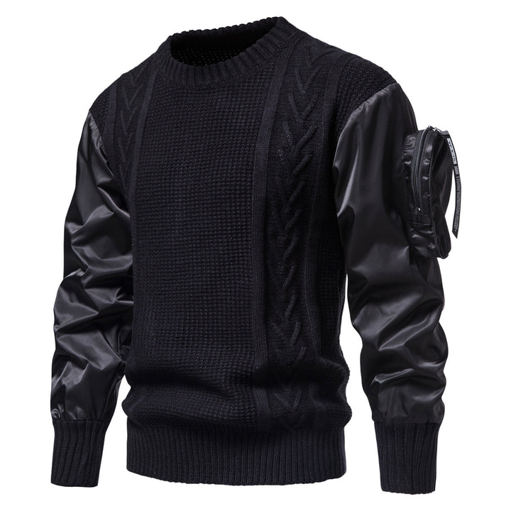 Herren Grobstrickpullover med moderna konstläderärmar Mirla-Eva Jonsson