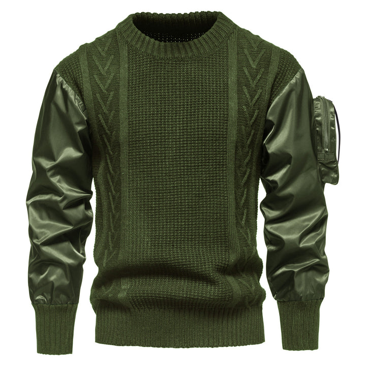 Herren Grobstrickpullover med moderna konstläderärmar Mirla-Eva Jonsson