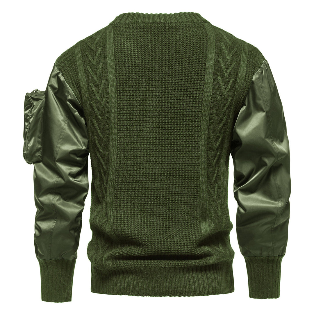 Herren Grobstrickpullover med moderna konstläderärmar Mirla-Eva Jonsson