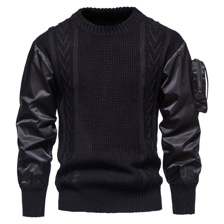 Herren Grobstrickpullover med moderna konstläderärmar Mirla-Eva Jonsson