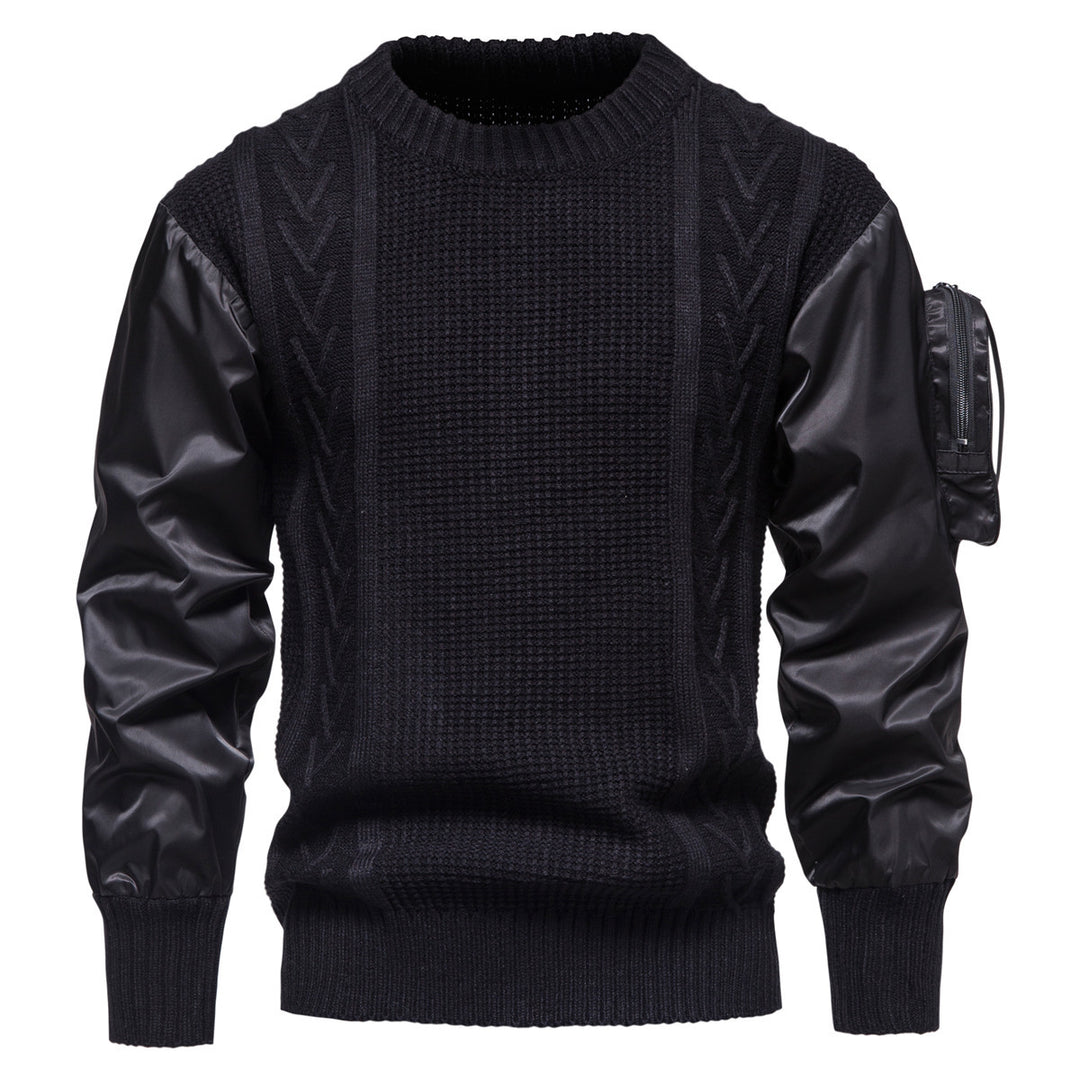Herren Grobstrickpullover med moderna konstläderärmar Mirla-Eva Jonsson