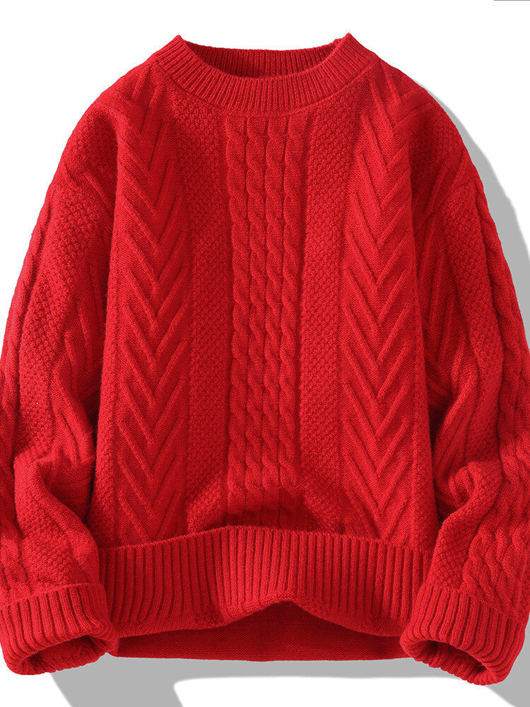 Herren Grobstrickpullover mit Zopfmuster und lässigem Schnitt Eva Jonsson-Eva Jonsson