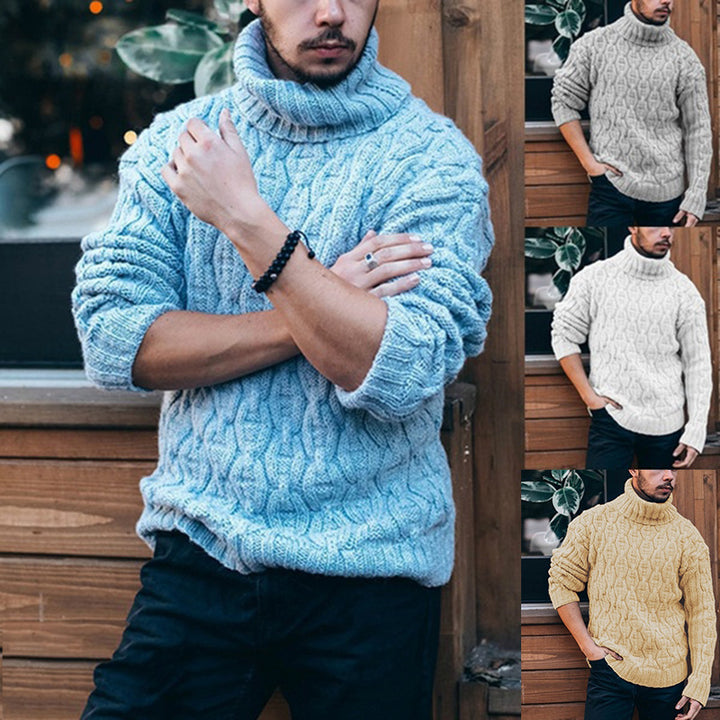 Herren Grobstrickpullover mit hohem Kragen und strukturiertem Zopfdesign Mirla-Eva Jonsson