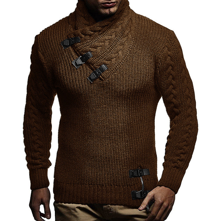 Herren Grobstrickpullover mit modernem Stehkragen und innovativen Knopfdetails Mirla-Eva Jonsson