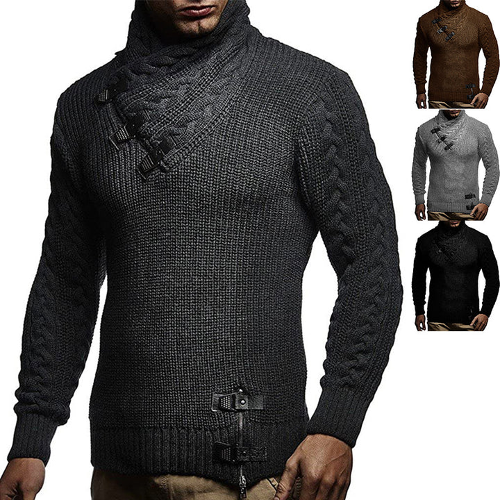 Herren Grobstrickpullover mit modernem Stehkragen und innovativen Knopfdetails Mirla-Eva Jonsson
