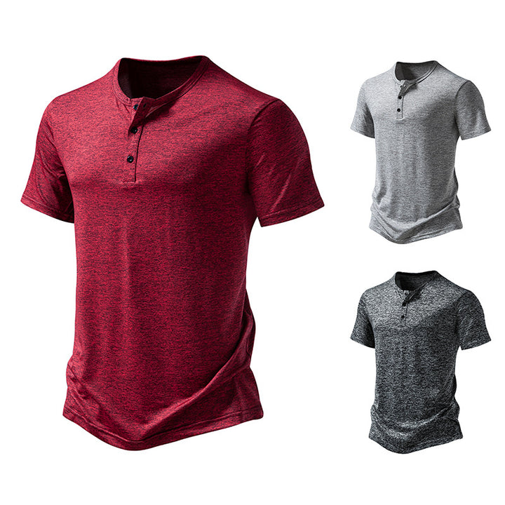 Herren Kortärmad Henley T-shirt med högkvalitativ bomull Eva Jonsson-Eva Jonsson