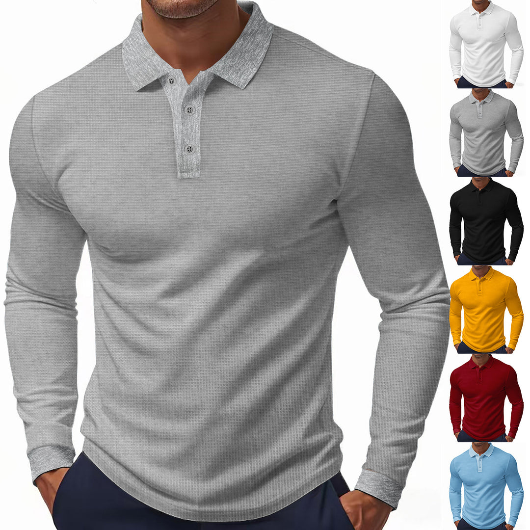 Herren Långärmad Poloshirt med Strukturerad Yta och Modiska Accenter Eva Jonsson-Eva Jonsson