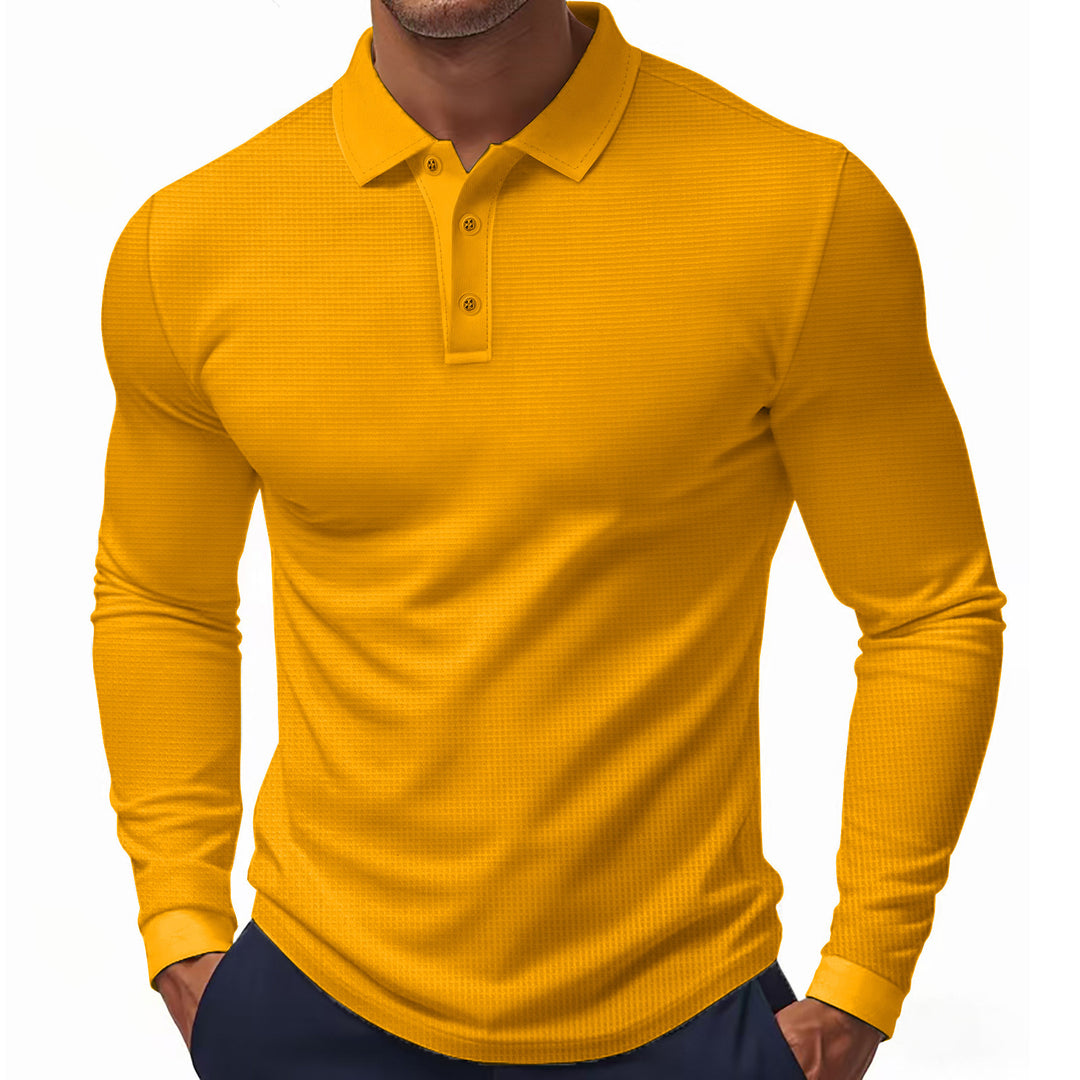 Herren Långärmad Poloshirt med Strukturerad Yta och Modiska Accenter Eva Jonsson-Eva Jonsson