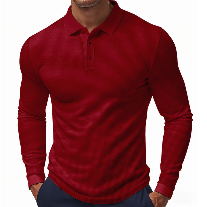 Herren Långärmad Poloshirt med Strukturerad Yta och Modiska Accenter Eva Jonsson-Eva Jonsson