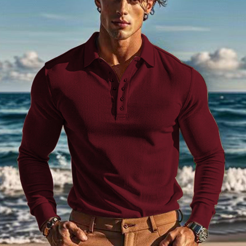 Herren Långärmad Poloshirt med strukturerad design Mirla-Eva Jonsson