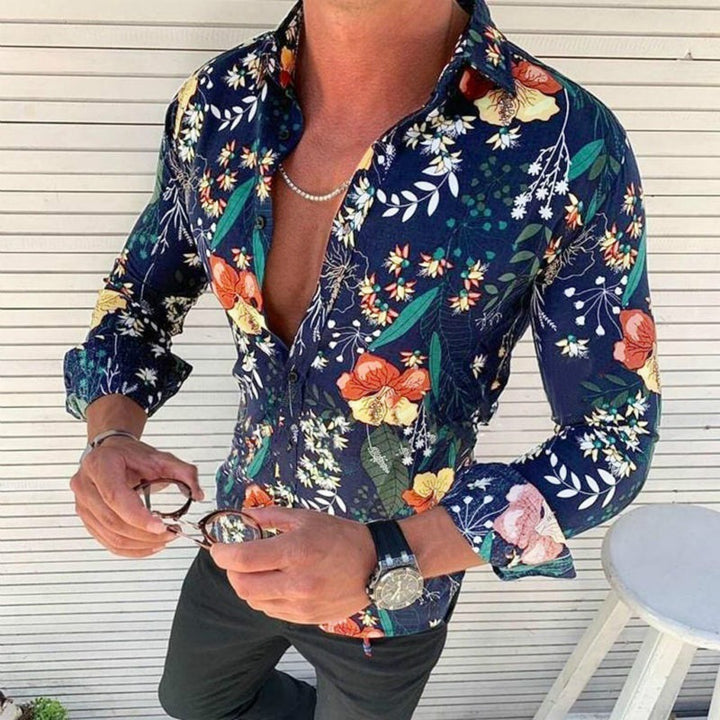 Herren Långärmad Skjorta med modernt blommigt design Mirla-Eva Jonsson