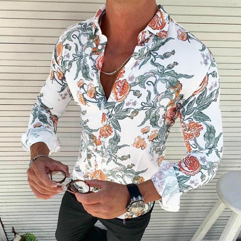 Herren Långärmad Skjorta med modernt blommigt design Mirla-Eva Jonsson