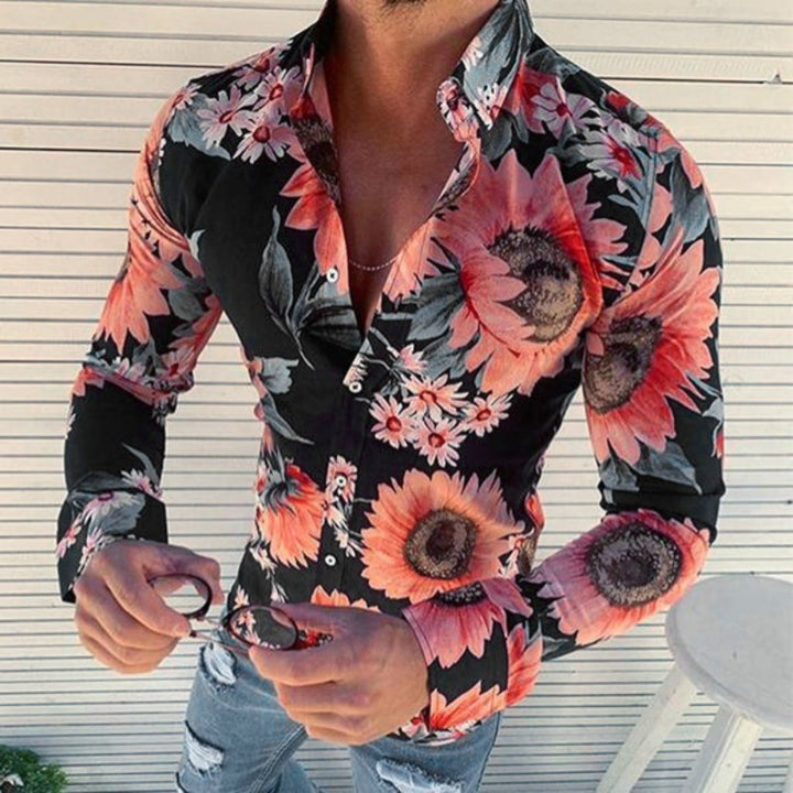 Herren Långärmad Skjorta med modernt blommigt design Mirla-Eva Jonsson