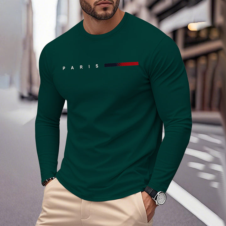 Herren Långärmad T-Shirt med Modern Paris-Tryck och Elastisk Fåll Eva Jonsson-Eva Jonsson