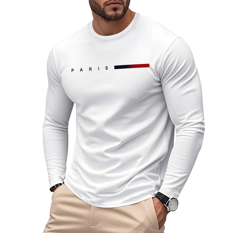 Herren Långärmad T-Shirt med Modern Paris-Tryck och Elastisk Fåll Mirla-Eva Jonsson
