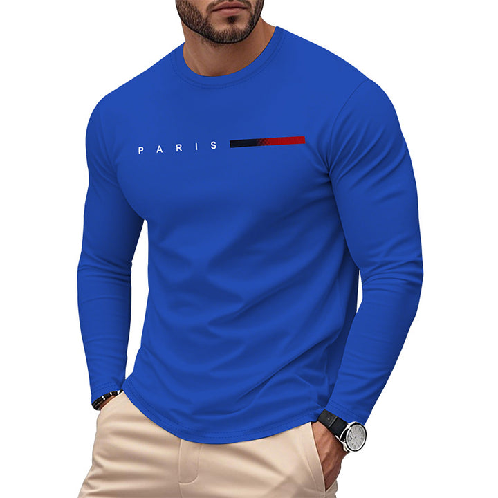 Herren Långärmad T-Shirt med Modern Paris-Tryck och Elastisk Fåll Mirla-Eva Jonsson