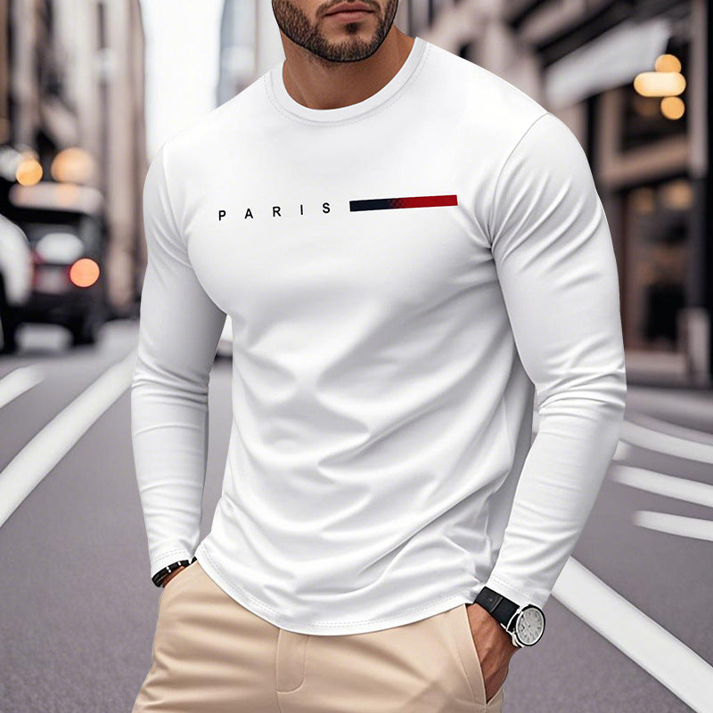 Herren Långärmad T-Shirt med Modern Paris-Tryck och Elastisk Fåll Mirla-Eva Jonsson
