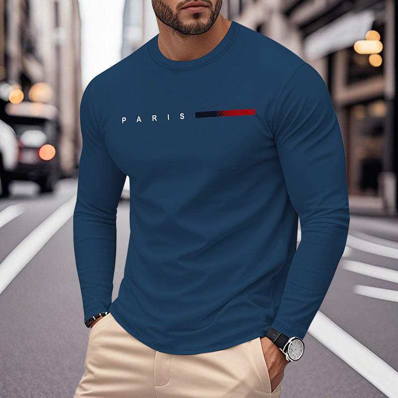 Herren Långärmad T-Shirt med Modern Paris-Tryck och Elastisk Fåll Mirla-Eva Jonsson