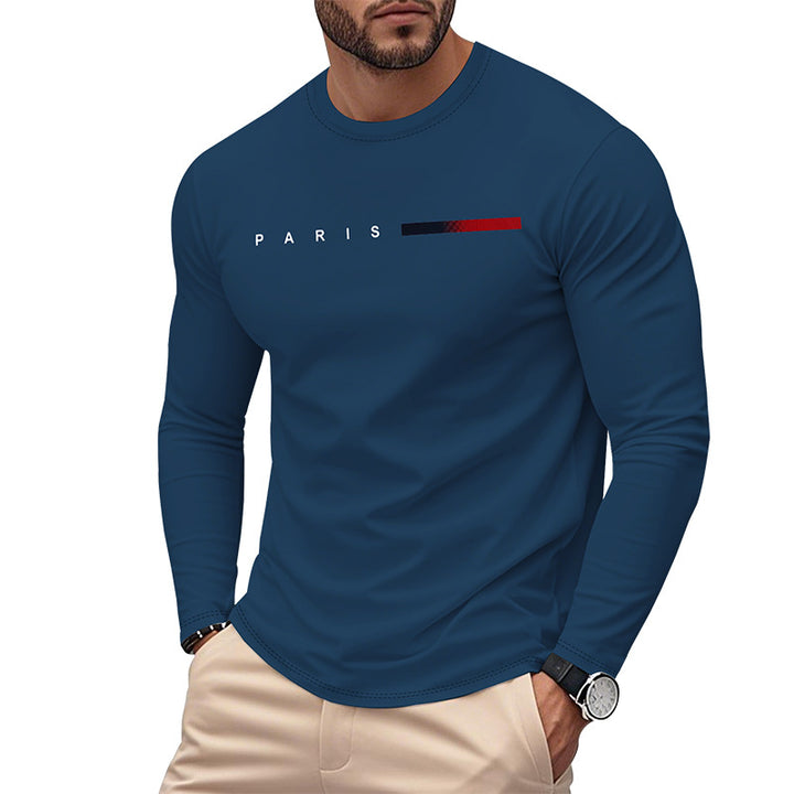 Herren Långärmad T-Shirt med Modern Paris-Tryck och Elastisk Fåll Mirla-Eva Jonsson