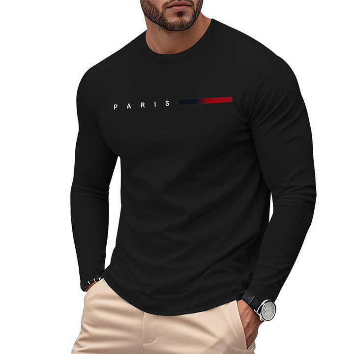 Herren Långärmad T-Shirt med Modern Paris-Tryck och Elastisk Fåll Mirla-Eva Jonsson