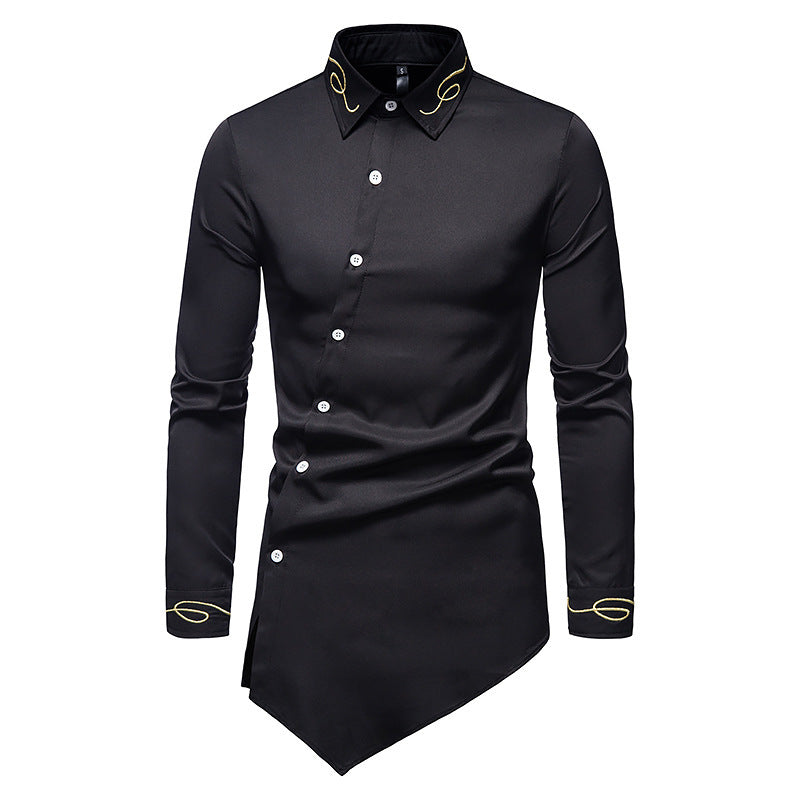 Herren Longsleeve skjorta i avantgardistisk design med asymmetrisk fåll Eva Jonsson-Eva Jonsson