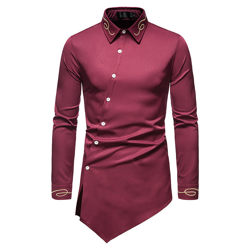 Herren Longsleeve skjorta i avantgardistisk design med asymmetrisk fåll Mirla-Eva Jonsson