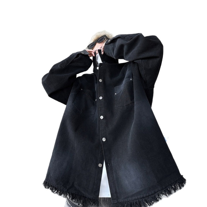 Herren Oversize-Denimjacka med fransar och grafiskt tryck Mirla-Eva Jonsson