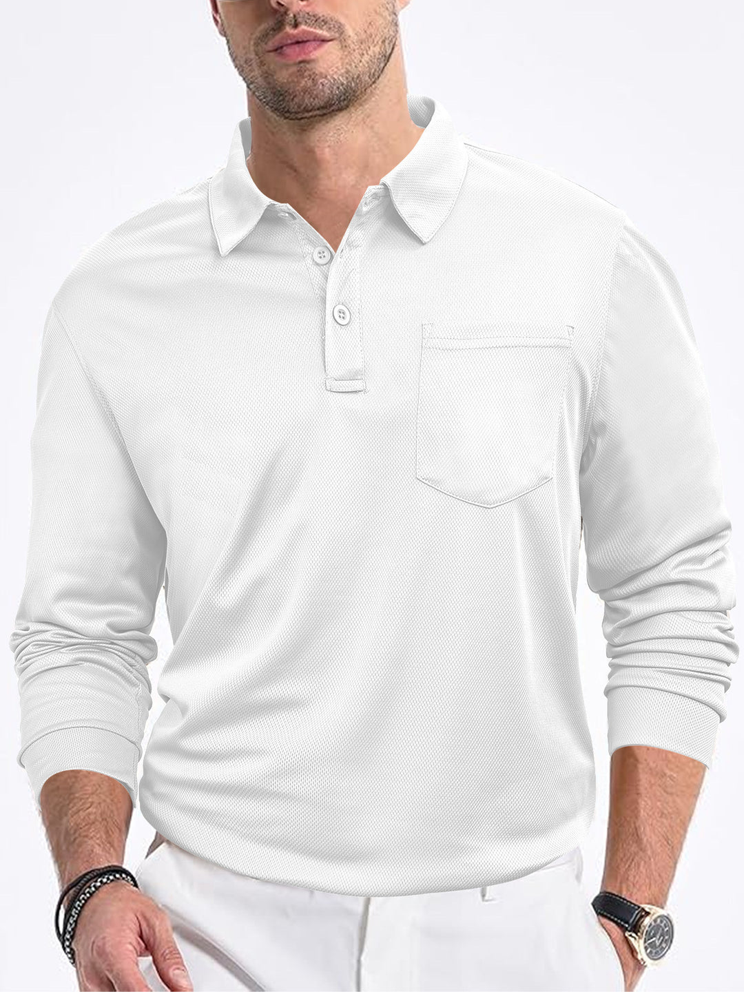 Herren Polo Skjorta med Modern Strukturdesign och Praktisk Bröstficka Eva Jonsson-Eva Jonsson