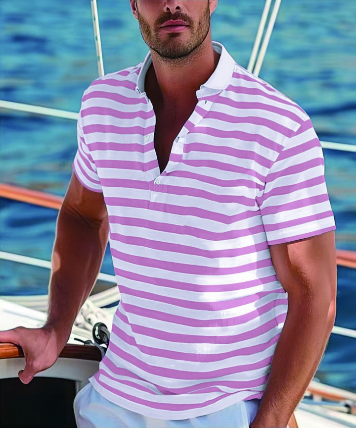 Herren Poloshirt med Modern Nautisk Rand och Kort Ståkrage Mirla-Eva Jonsson