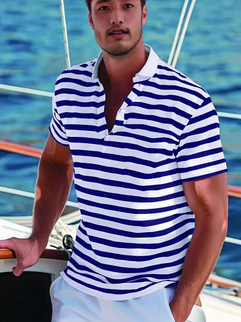 Herren Poloshirt med Modern Nautisk Rand och Kort Ståkrage Mirla-Eva Jonsson