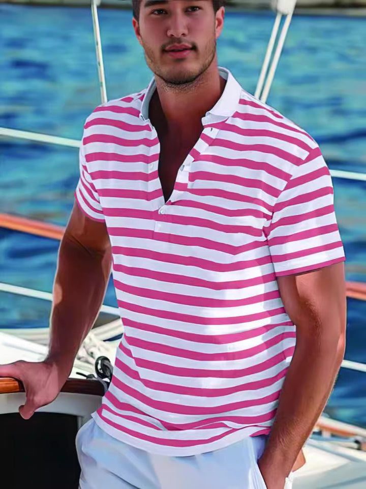 Herren Poloshirt med Modern Nautisk Rand och Kort Ståkrage Mirla-Eva Jonsson